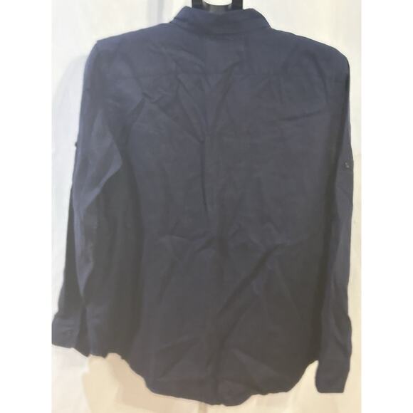 American Living Navy Blue Button-Up Shirt Women's size XL 100% Linen - Picture 2 of 3